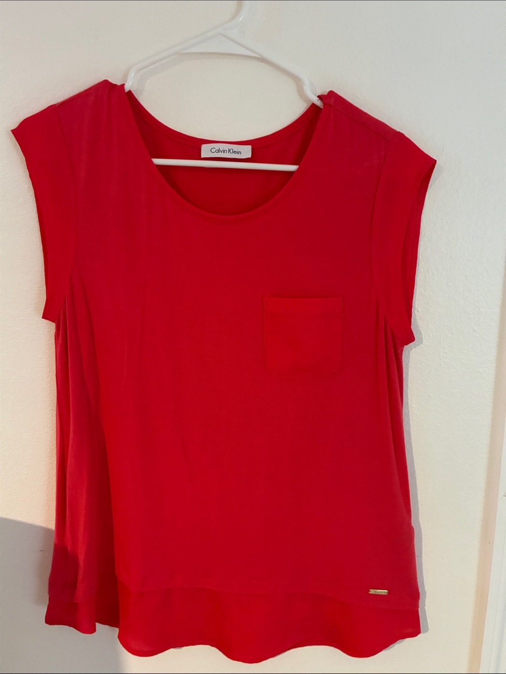 Calvin Klein Bright Red Cap Sleeve Pocket Tee